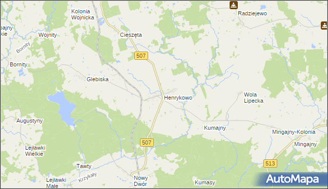 mapa Henrykowo gmina Orneta, Henrykowo gmina Orneta na mapie Targeo