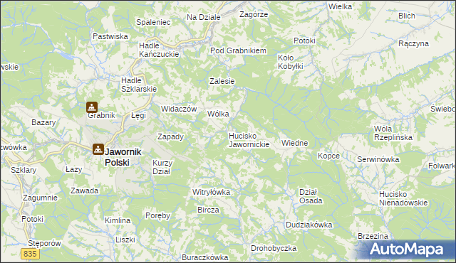 mapa Hucisko Jawornickie, Hucisko Jawornickie na mapie Targeo