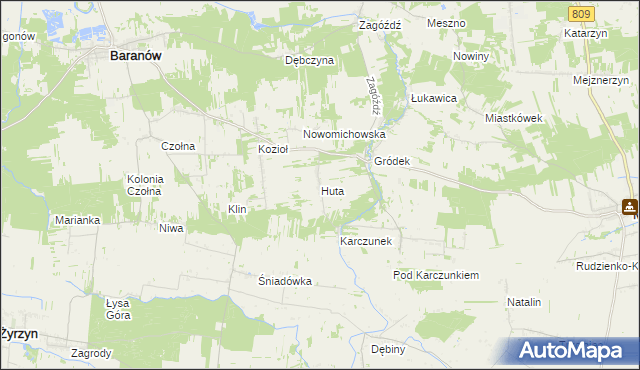 mapa Huta gmina Baranów, Huta gmina Baranów na mapie Targeo