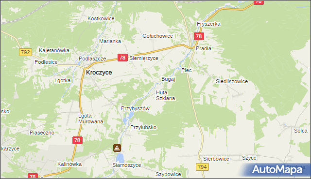 mapa Huta Szklana gmina Kroczyce, Huta Szklana gmina Kroczyce na mapie Targeo