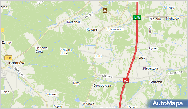 mapa Hutki gmina Konopiska, Hutki gmina Konopiska na mapie Targeo