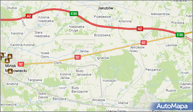 mapa Ignaców gmina Mińsk Mazowiecki, Ignaców gmina Mińsk Mazowiecki na mapie Targeo