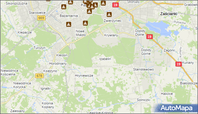 mapa Izabelin gmina Juchnowiec Kościelny, Izabelin gmina Juchnowiec Kościelny na mapie Targeo