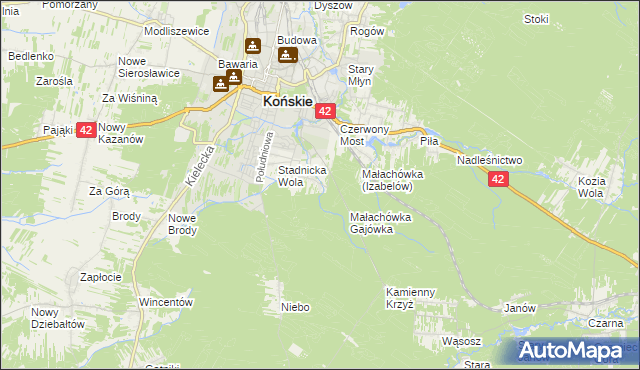 mapa Izabelów gmina Końskie, Izabelów gmina Końskie na mapie Targeo