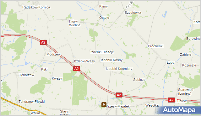 mapa Izdebki-Kosny, Izdebki-Kosny na mapie Targeo