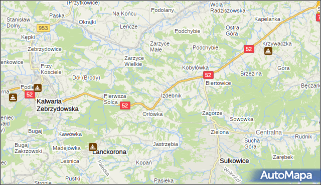 mapa Izdebnik gmina Lanckorona, Izdebnik gmina Lanckorona na mapie Targeo