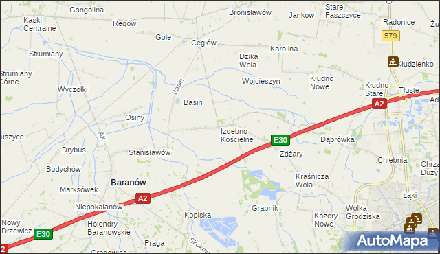 mapa Izdebno Kościelne, Izdebno Kościelne na mapie Targeo