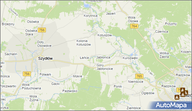 mapa Jabłonica gmina Szydłów, Jabłonica gmina Szydłów na mapie Targeo