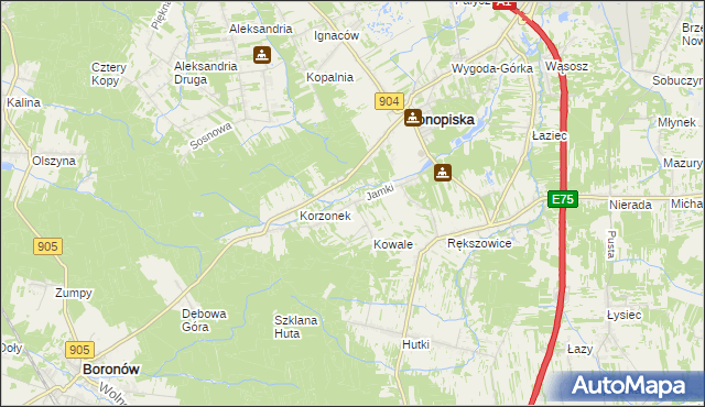 mapa Jamki gmina Konopiska, Jamki gmina Konopiska na mapie Targeo