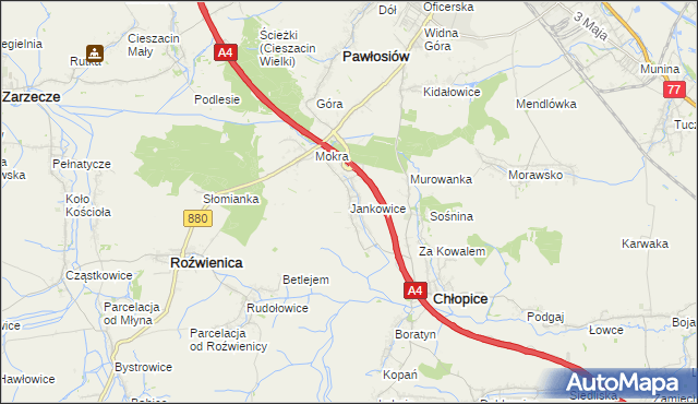 mapa Jankowice gmina Chłopice, Jankowice gmina Chłopice na mapie Targeo