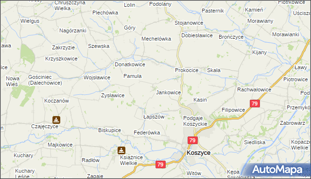 mapa Jankowice gmina Koszyce, Jankowice gmina Koszyce na mapie Targeo