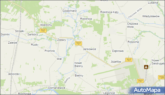 mapa Jankowice gmina Nowe Miasto nad Pilicą, Jankowice gmina Nowe Miasto nad Pilicą na mapie Targeo