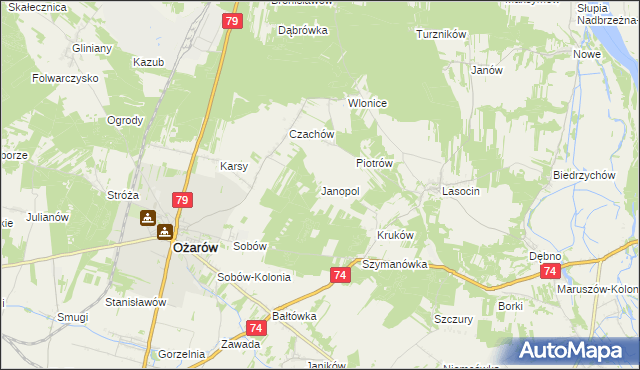 mapa Janopol gmina Ożarów, Janopol gmina Ożarów na mapie Targeo