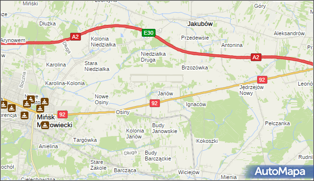 mapa Janów gmina Mińsk Mazowiecki, Janów gmina Mińsk Mazowiecki na mapie Targeo