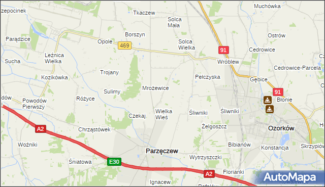 mapa Janów gmina Parzęczew, Janów gmina Parzęczew na mapie Targeo