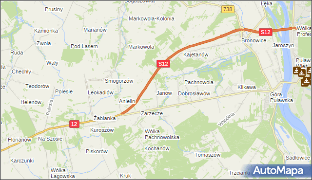 mapa Janów gmina Puławy, Janów gmina Puławy na mapie Targeo