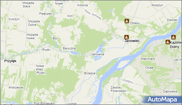 mapa Janowice gmina Janowiec, Janowice gmina Janowiec na mapie Targeo