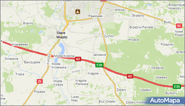 mapa Janowice gmina Stare Miasto, Janowice gmina Stare Miasto na mapie Targeo