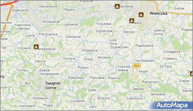 mapa Janowice gmina Wieliczka, Janowice gmina Wieliczka na mapie Targeo