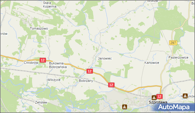 mapa Janowiec gmina Małomice, Janowiec gmina Małomice na mapie Targeo