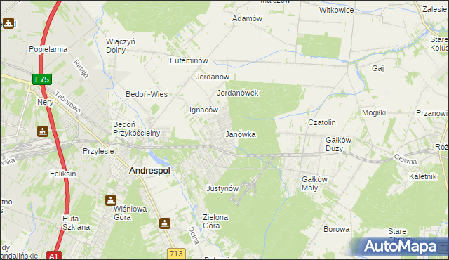 mapa Janówka gmina Andrespol, Janówka gmina Andrespol na mapie Targeo