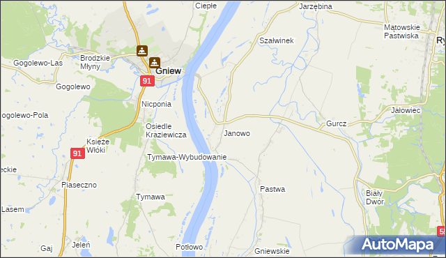 mapa Janowo gmina Kwidzyn, Janowo gmina Kwidzyn na mapie Targeo