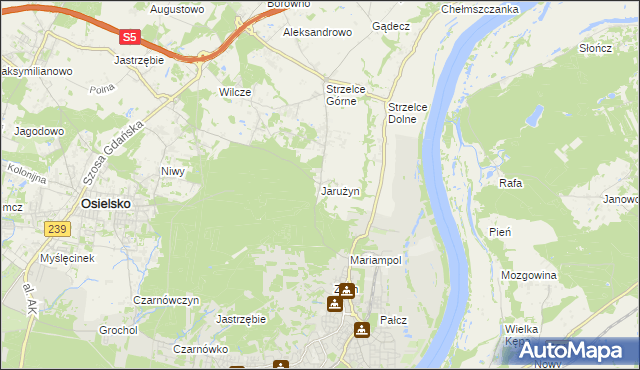 mapa Jarużyn gmina Osielsko, Jarużyn gmina Osielsko na mapie Targeo