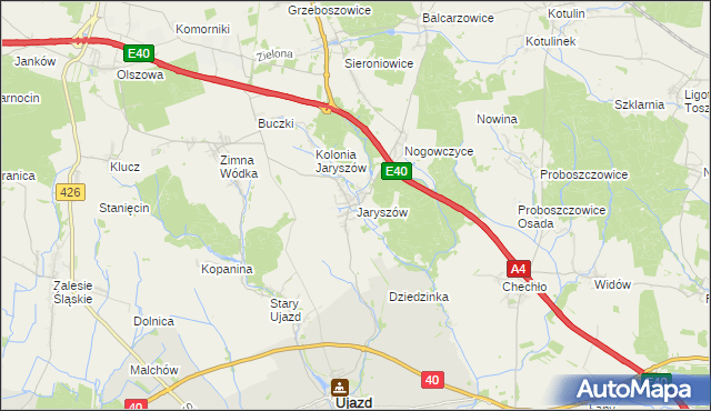 mapa Jaryszów gmina Ujazd, Jaryszów gmina Ujazd na mapie Targeo