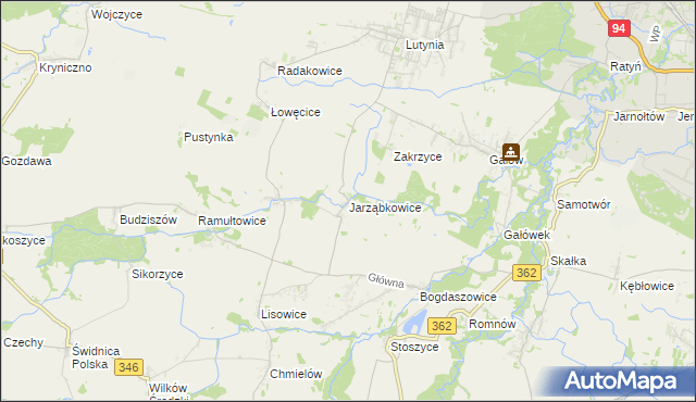 mapa Jarząbkowice gmina Kostomłoty, Jarząbkowice gmina Kostomłoty na mapie Targeo