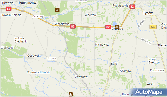 mapa Jasieniec gmina Puchaczów, Jasieniec gmina Puchaczów na mapie Targeo