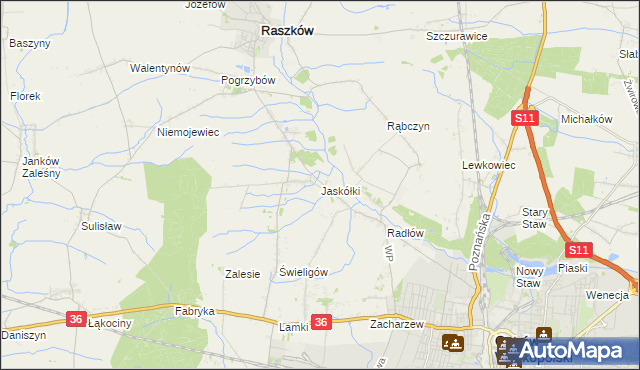 mapa Jaskółki gmina Raszków, Jaskółki gmina Raszków na mapie Targeo