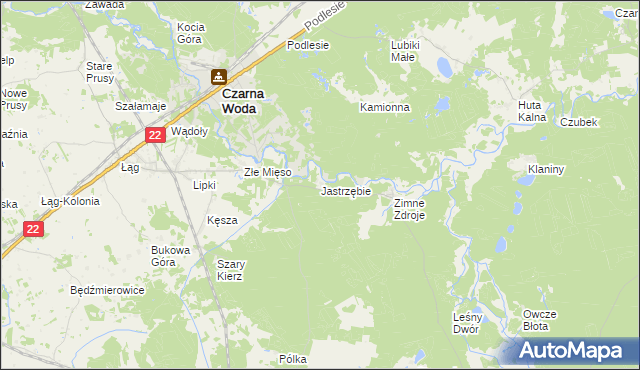 mapa Jastrzębie gmina Osieczna, Jastrzębie gmina Osieczna na mapie Targeo