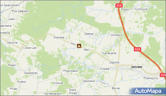 mapa Jata gmina Jeżowe, Jata gmina Jeżowe na mapie Targeo