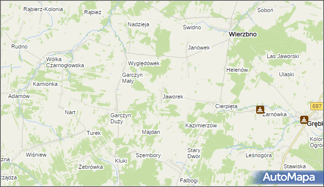 mapa Jaworek gmina Wierzbno, Jaworek gmina Wierzbno na mapie Targeo