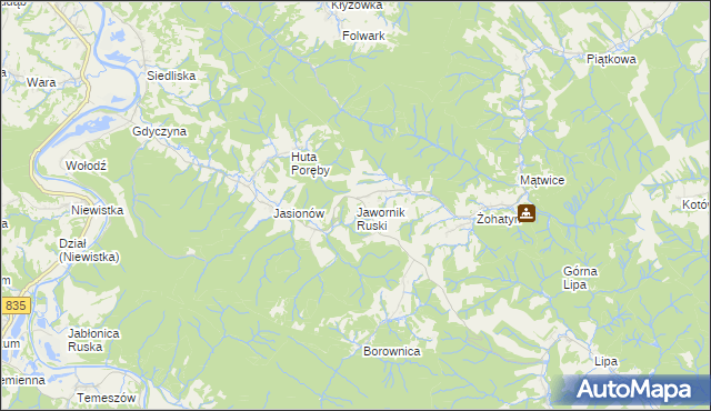 mapa Jawornik Ruski, Jawornik Ruski na mapie Targeo