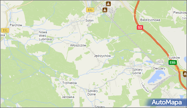 mapa Jędrzychów gmina Polkowice, Jędrzychów gmina Polkowice na mapie Targeo