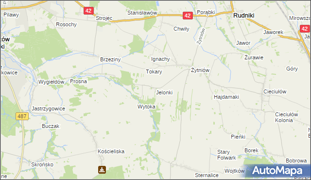 mapa Jelonki gmina Rudniki, Jelonki gmina Rudniki na mapie Targeo