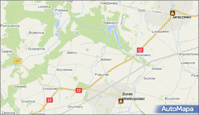 mapa Jeżewo gmina Borek Wielkopolski, Jeżewo gmina Borek Wielkopolski na mapie Targeo