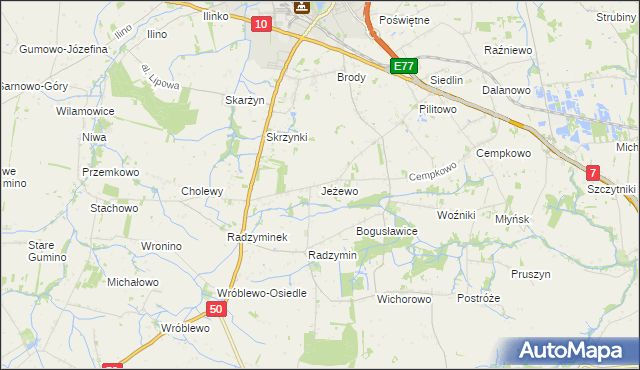 mapa Jeżewo gmina Płońsk, Jeżewo gmina Płońsk na mapie Targeo