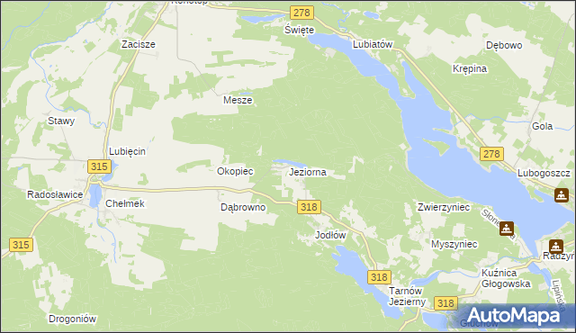 mapa Jeziorna gmina Nowa Sól, Jeziorna gmina Nowa Sól na mapie Targeo