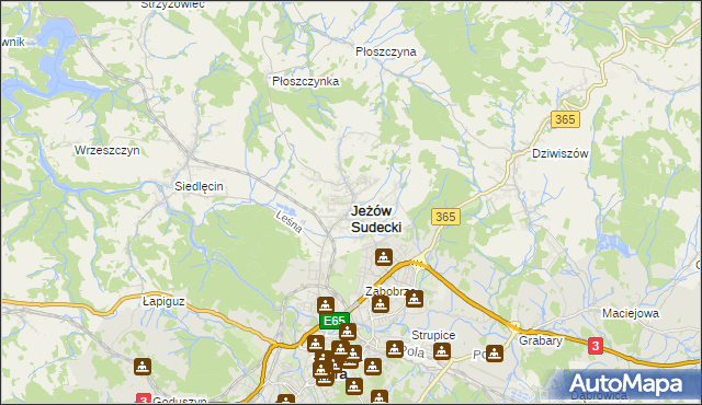 mapa Jeżów Sudecki, Jeżów Sudecki na mapie Targeo