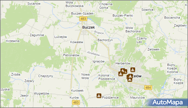 mapa Józefatów gmina Buczek, Józefatów gmina Buczek na mapie Targeo