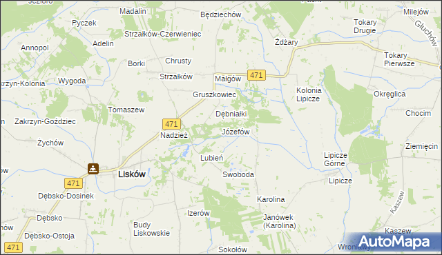 mapa Józefów gmina Lisków, Józefów gmina Lisków na mapie Targeo