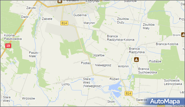mapa Józefów gmina Radzyń Podlaski, Józefów gmina Radzyń Podlaski na mapie Targeo