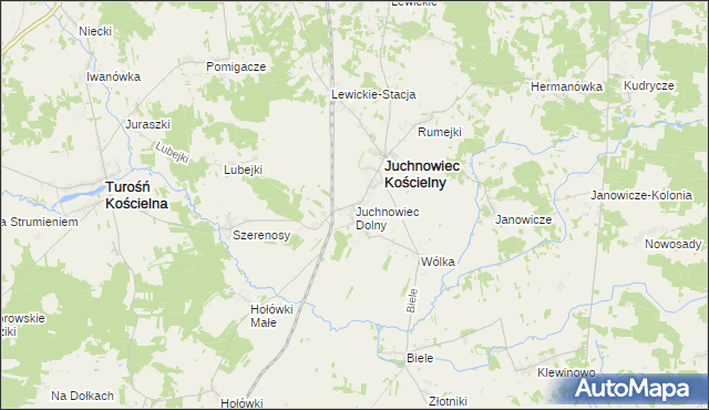 mapa Juchnowiec Dolny, Juchnowiec Dolny na mapie Targeo