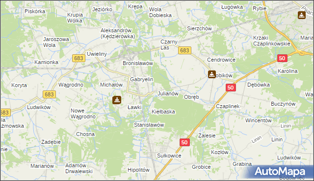 mapa Julianów gmina Góra Kalwaria, Julianów gmina Góra Kalwaria na mapie Targeo