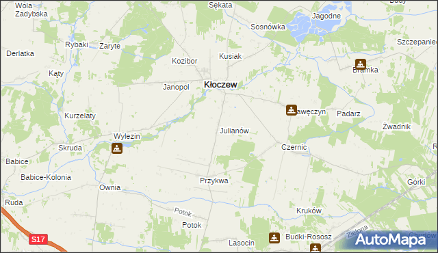 mapa Julianów gmina Kłoczew, Julianów gmina Kłoczew na mapie Targeo