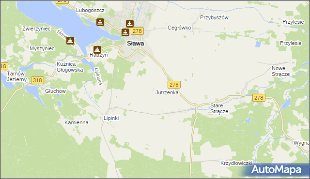 mapa Jutrzenka gmina Sława, Jutrzenka gmina Sława na mapie Targeo