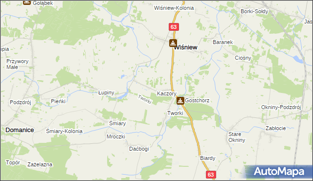 mapa Kaczory gmina Wiśniew, Kaczory gmina Wiśniew na mapie Targeo