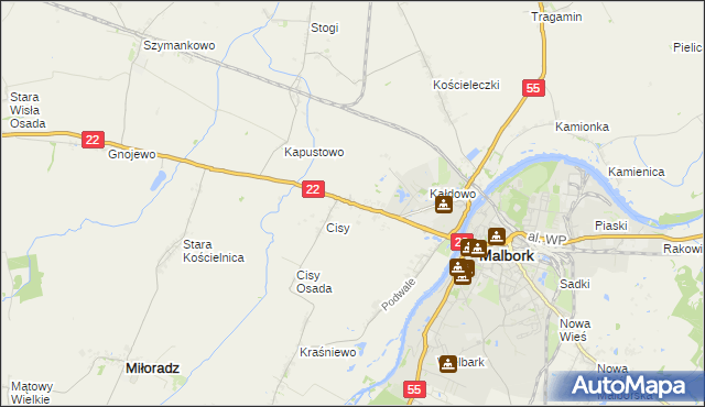 mapa Kałdowo gmina Malbork, Kałdowo gmina Malbork na mapie Targeo